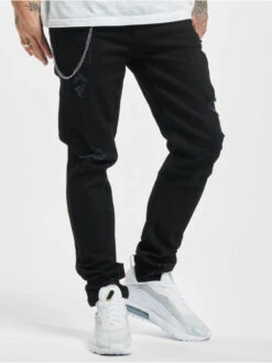 Denim Project Herren Straight Fit Jeans Mr. Red Chain Destroy In Schwarz