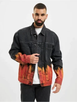 Herren Jeansjacken Bleach Flame Pleat In Schwarz