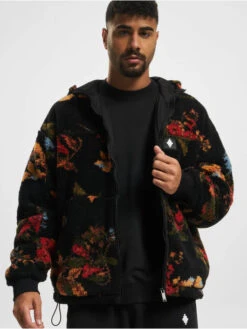 Herren Übergangsjacke Allover Flowers Pile Over Black Ocher Yel In Schwarz