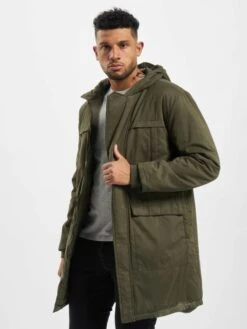 URBAN CLASSICS Herren Mantel Cotton Peached Canvas In Olive