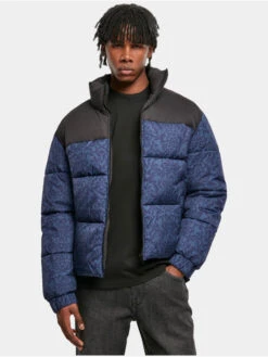 URBAN CLASSICS Herren Puffer Jacket Aop Retro In Blau