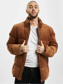 URBAN CLASSICS Herren Puffer Jacket Boxy Corduroy In Braun