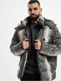 URBAN CLASSICS Herren Puffer Jacket Hooded AOP In Grau