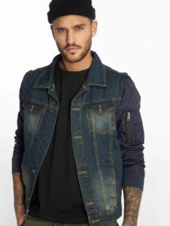 Herren Jeansjacken Bomber Sleeves In Blau
