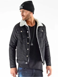 Herren Jeansjacken Denim Trucker Sheepcoll In Schwarz