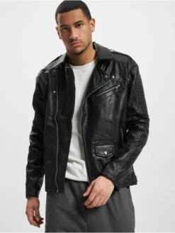 Herren Lederjacke Leatherlook In Schwarz