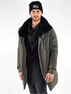 Herren Parka Asymetric Luxury Zipper In Khaki